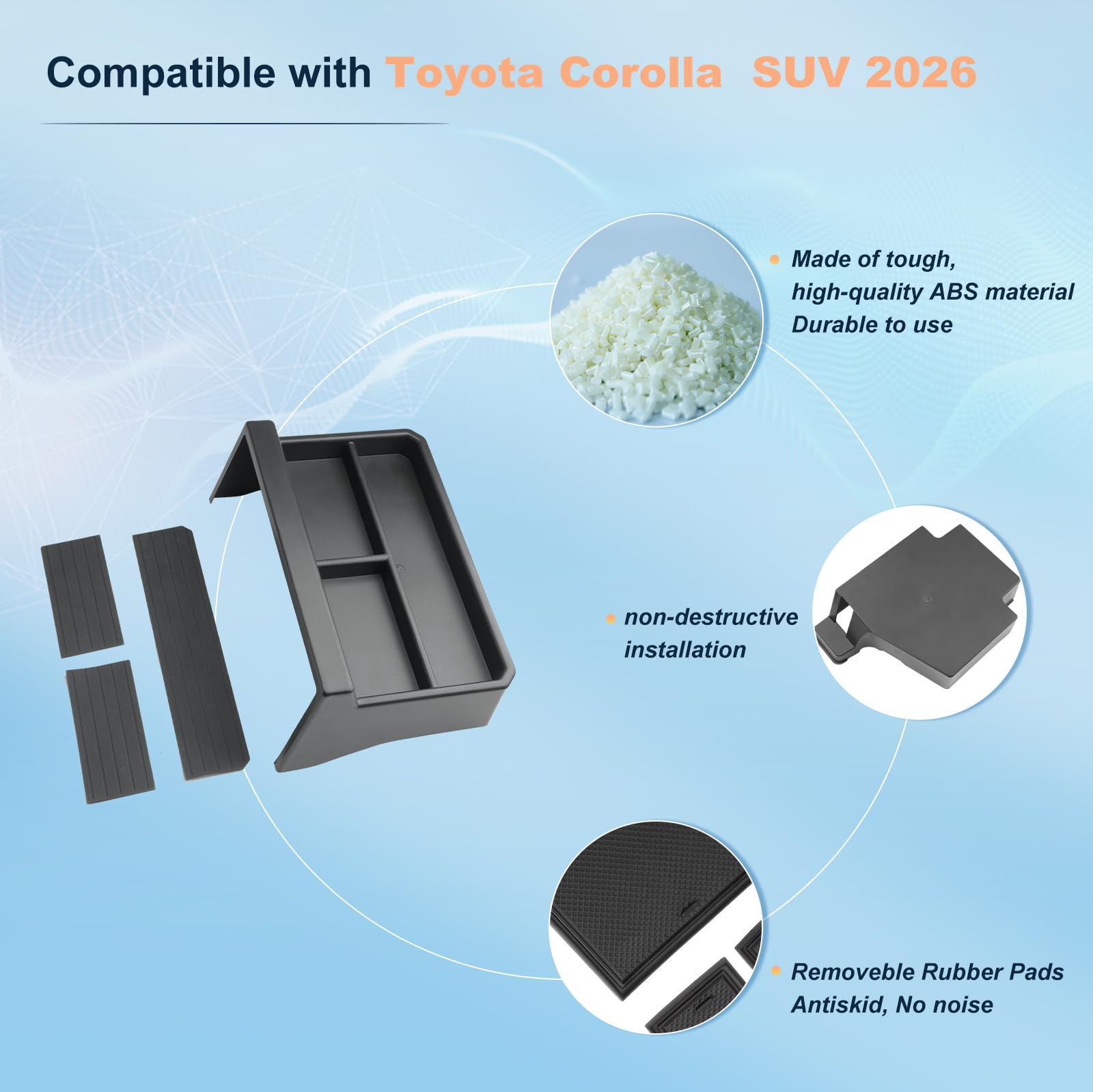 BIXUAN Corolla 2025 Boîte de rangement 10,5" compatible avec Facelift Toyota Corolla/Corolla Cross 2023-2025 Boîte à gants Organiseur de boîte à gants intérieure Console centrale Touring Sports