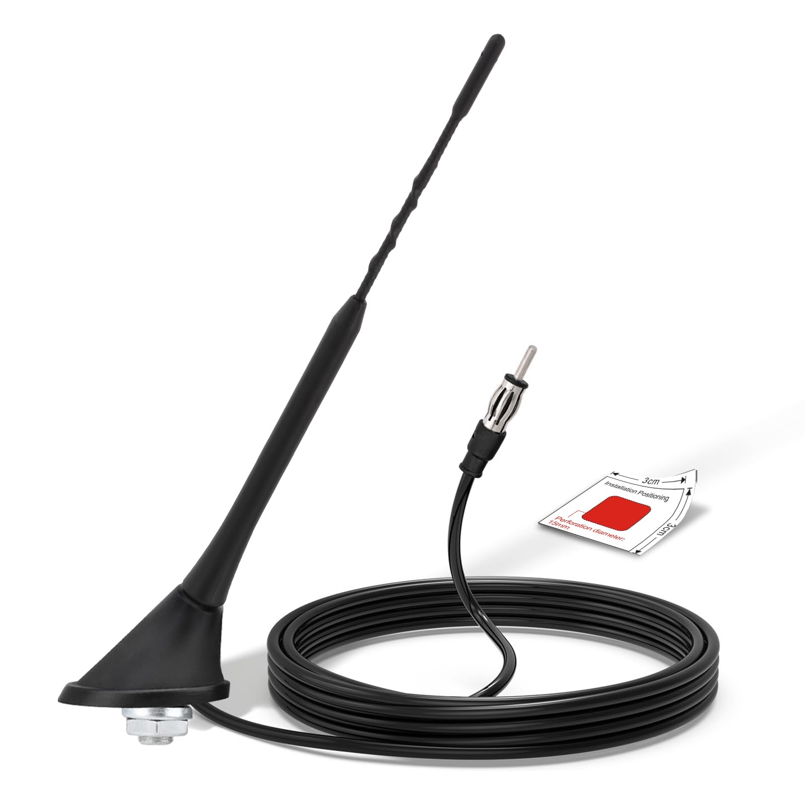 Bingfu Antenna Autoradio 29cm Antenna FM/AM Universale Montaggio sul tetto con Base di Montaggio, Cavo da 5 m, Connettore Spina DIN per Ricevitore Unità Principale Stereo per Auto Camion SUV