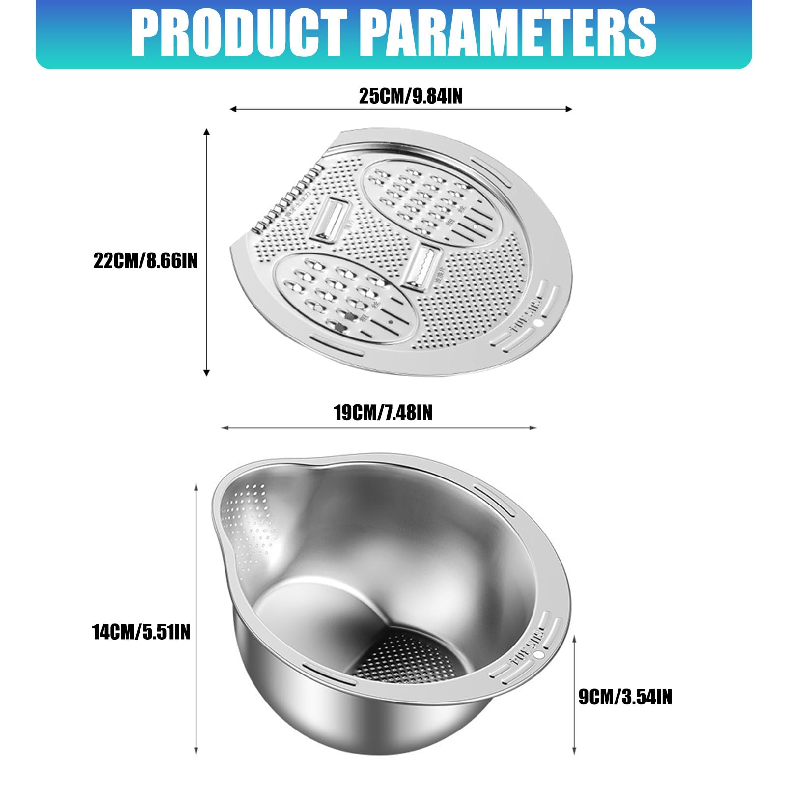 Modern Homes Kitchen Tool - Lavadora de arroz, colador de acero con rallador para drenar agua, cortar y rebanar, triturar arroz