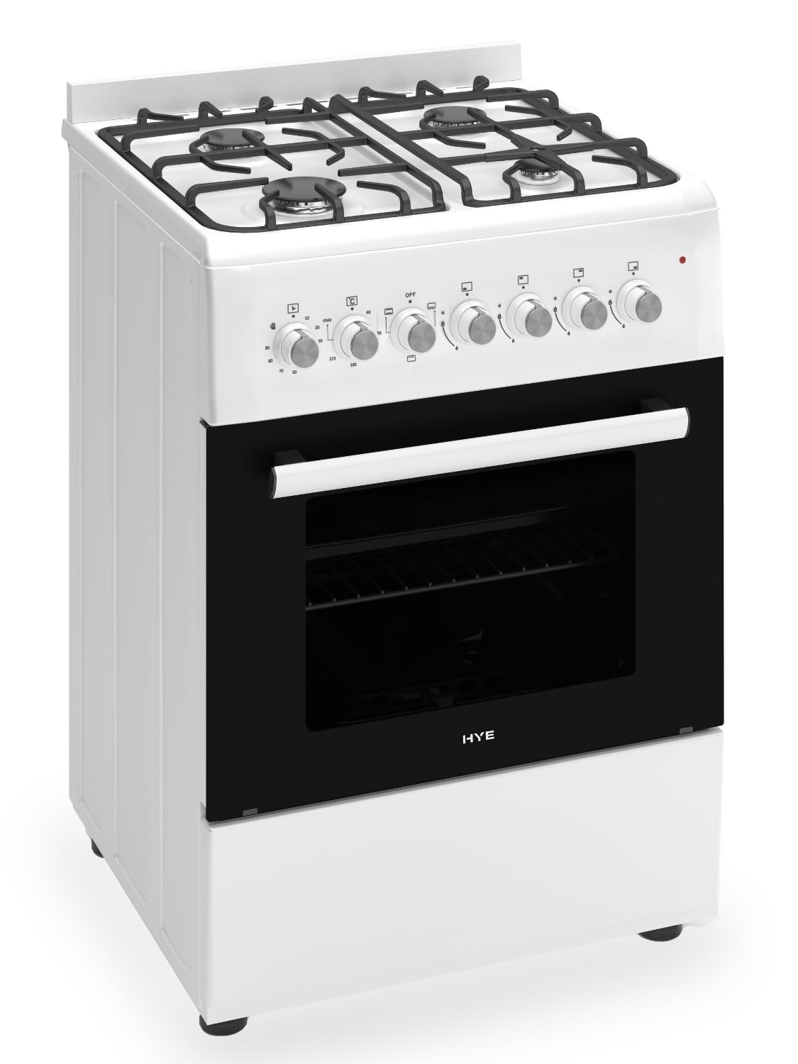 HYE Cooker - Gas Cooker With 4 Gas Burners, 62L Electric Oven, 60cm Width, Modern Freestanding Design, White, Ideal For Family Homes - C01FS60G17W — view 5