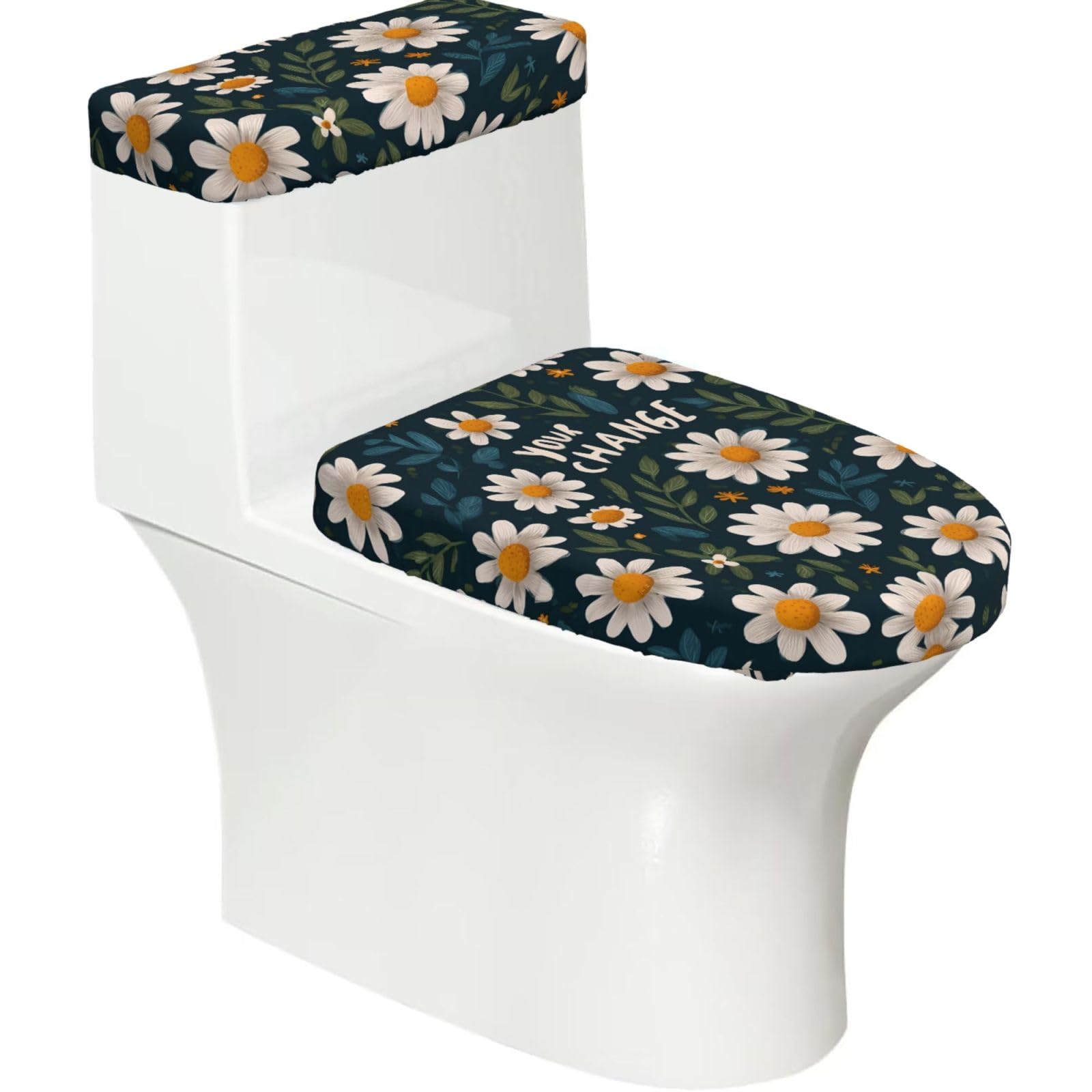 Mrowyc Black Flowers At Night Printed Toilet Seat Set - Set Of 2 - Universal Toilet Seat Cover - Housewarming Birthday Christmas Gift