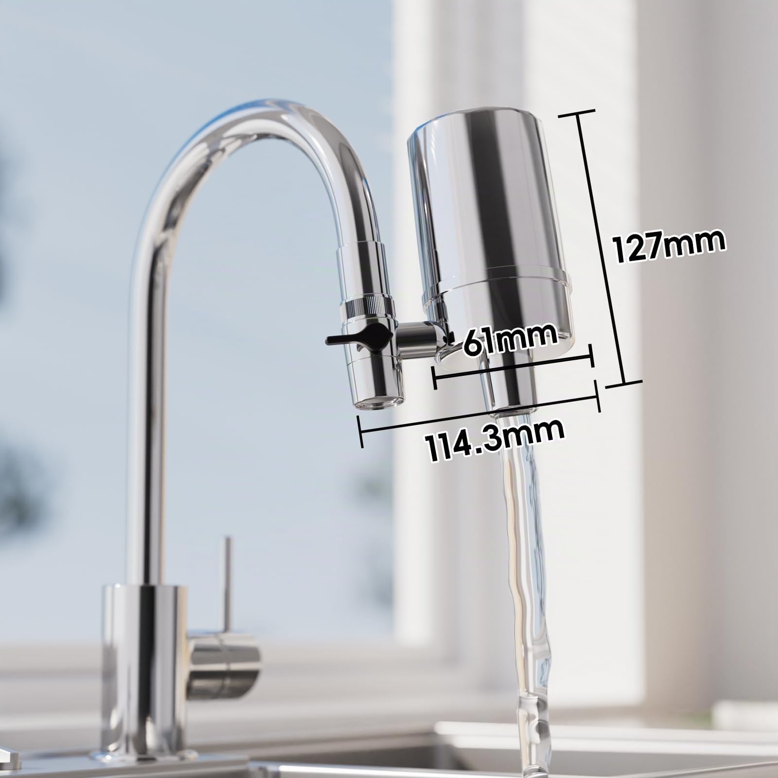 iSpring DF2-CHR Filtro de Agua para Grifo para Fregadero de Cocina, Baño o Caravana, 500 Galones de Larga Duración, Acabado Cromado