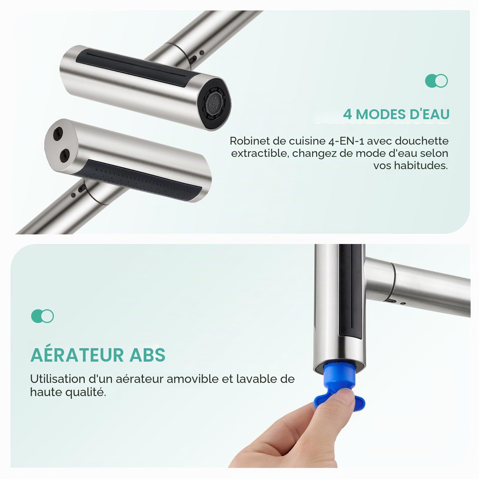 Faustina Robinet Évier de Cuisine avec Douchette 4 Fonctions Extensible, Mélangeur Monocommande Monotrou