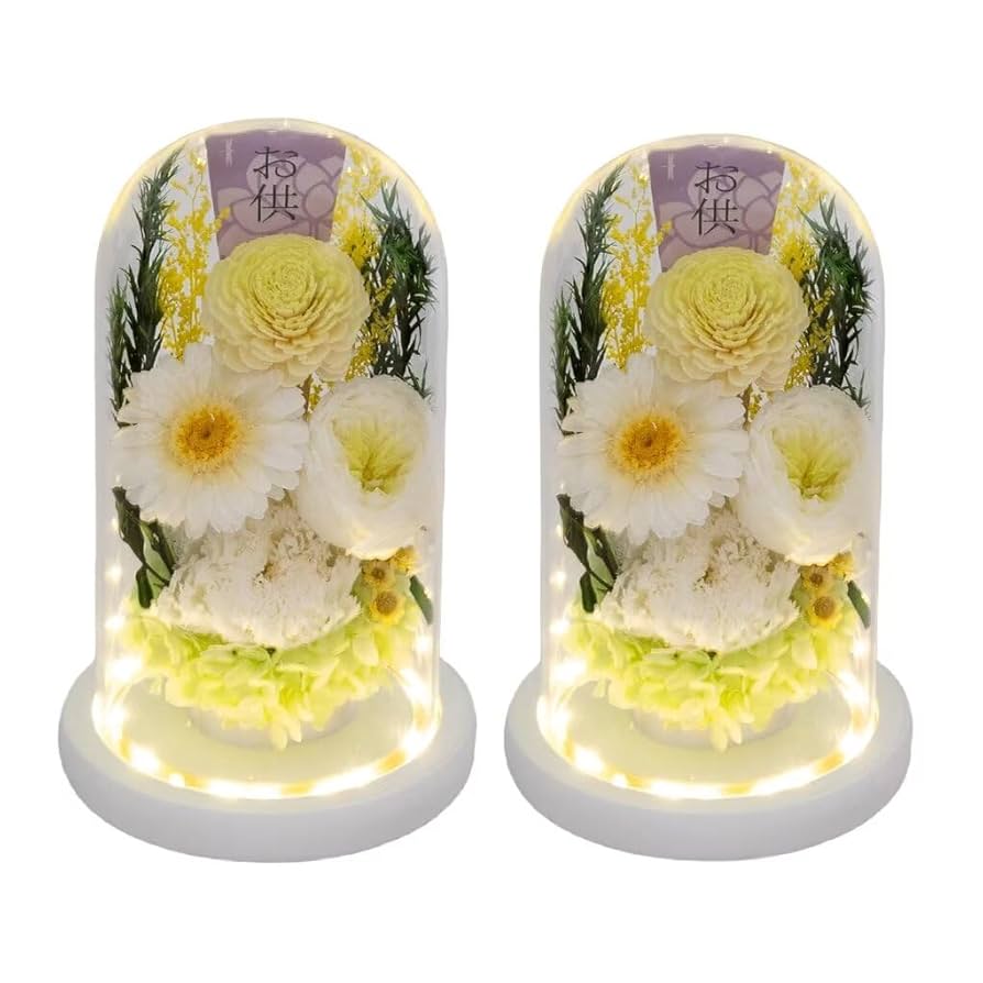 プリザを使ったドーム付き仏花アレンジ一対（二個）大 プリザを使ったドーム付き仏花アレンジ一対（二個）大 仏花ドーム 】