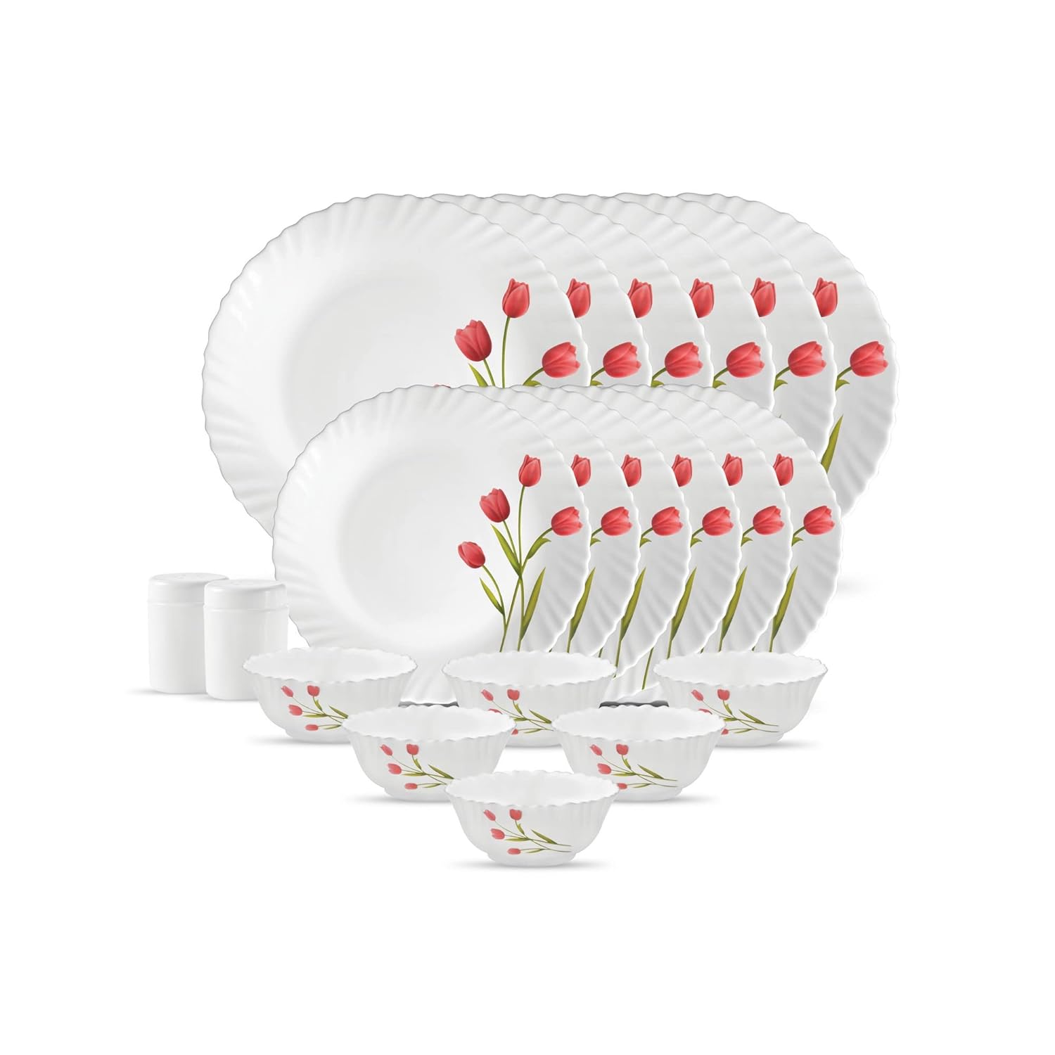 La Opala, Novo Collection, Opal Glass Dinner Set 20 pcs, Radiant Curves, White