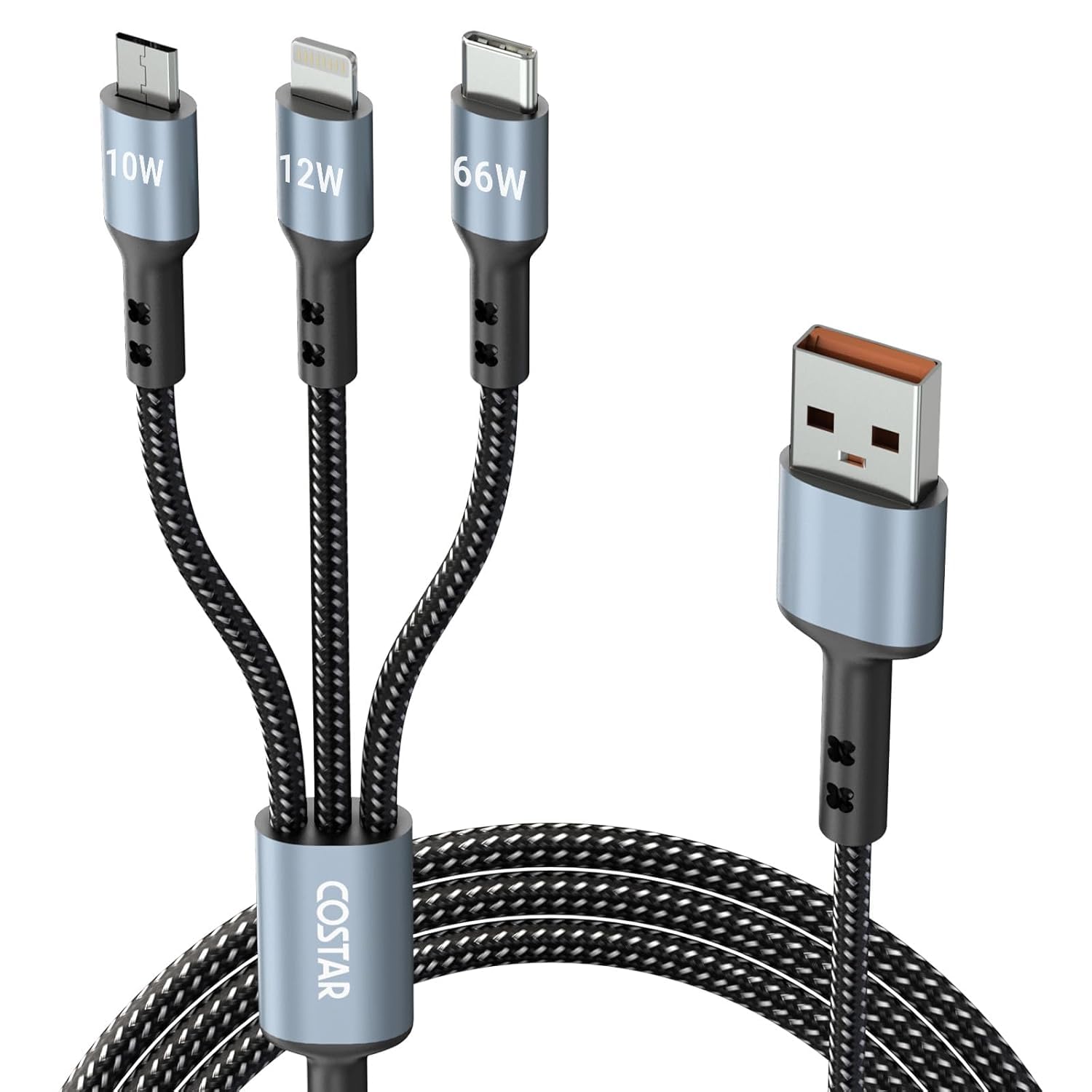 COSTAR 60W 3-in-1 Multi Fast Charging Cable – 3A Nylon Braided 1.5M Cable with Lightning, Type-C & Micro USB for iPhone, iPad, Samsung, OnePlus, Xiaomi, Oppo, Vivo, Android & Car Charging (Black)-image-7