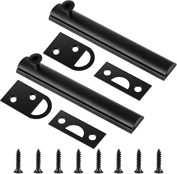 Lothee 2 Pcs Solid Brass Surface Bolts 6" Slide Latch Door Lock Bolt with Screws Anti Theft Security Lock for Top of French Door GatesMatte Black
