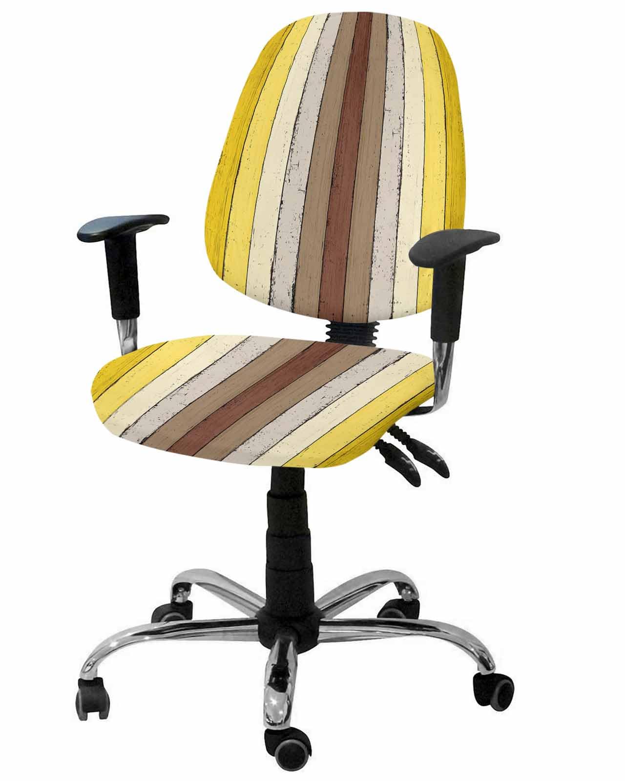 Yellow Brown 2 Pieces Computer Office Chair Covers Set,Stretchable Desk Rotating Chair Seat Cushion Slipcover Back Covers,Farmhouse Retro Shabby Wooden Grain Art Slipcover Back Cover,Protectors Cover