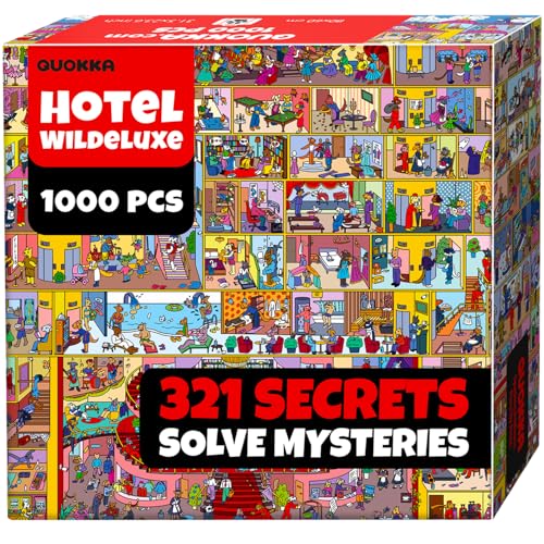 QUOKKA 1000 Piece Puzzle for Adults and Teens – Hotel Wildeluxe Adult Jigsaw Puzzles with Hidden Secrets & Audio Story – Detailed Visual Puzzle Game for Focus & Relaxation with Twist – FSC Certified