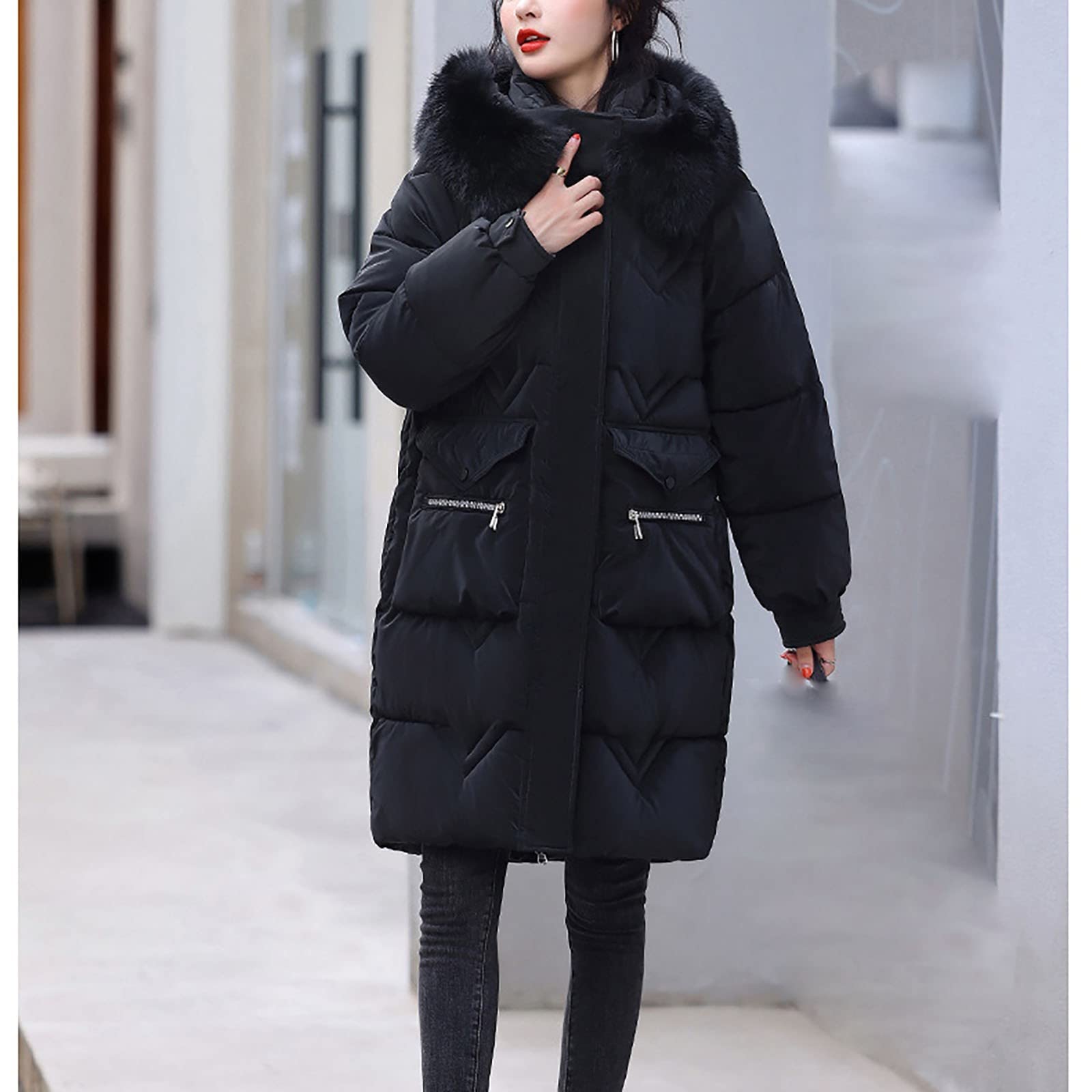 Generico Cappotto Donna Con Cappuccio Leggeri Giacca Elegante Parka