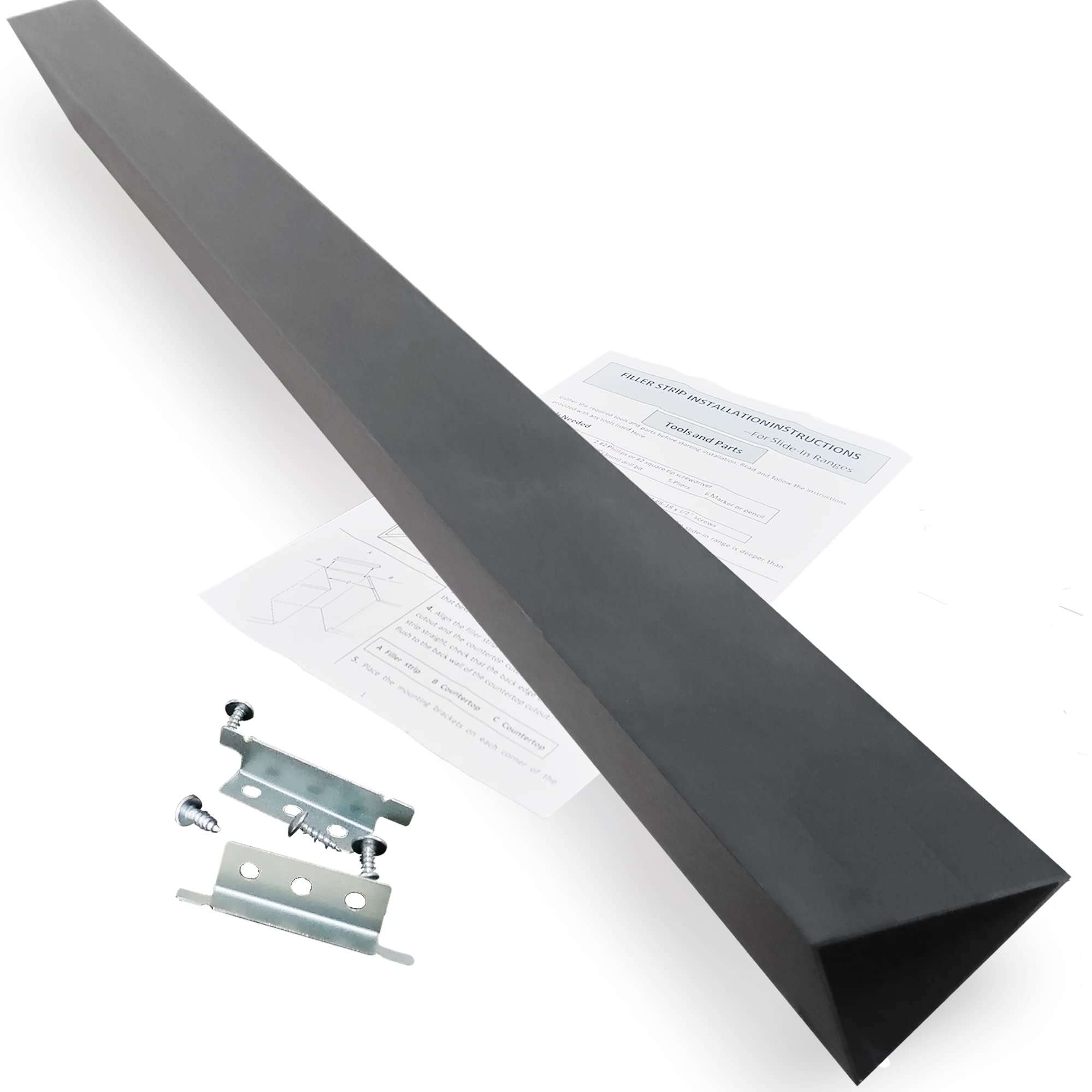 30" Slide In Range or Stove Rear Filler Trim Kit, Universal Fill Strip for Gap Between Slide-In Stove Range and Wall, W10113901A Compatible with Whirlpool and Most Brand, Durable Aluminum, Black