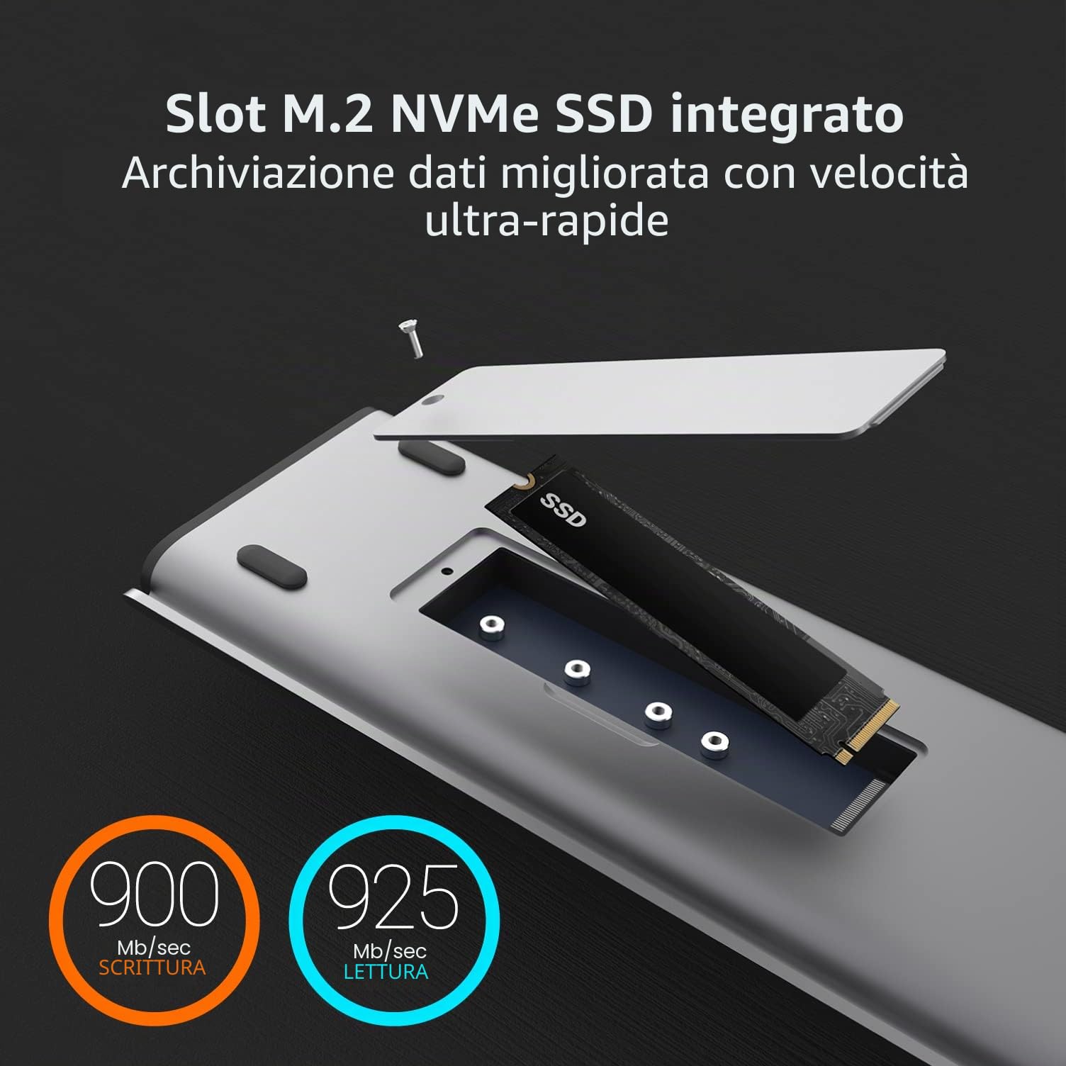 j5create USB C Dual 4K 60Hz Display Docking Station (12-in-1), alloggiamento SSD M.2 NVMe integrato, HDMI, DisplayPort, USB-A 10Gbps, lettore di schede, PD 100W, per Mac Pro, laptop Windows (JCD552)