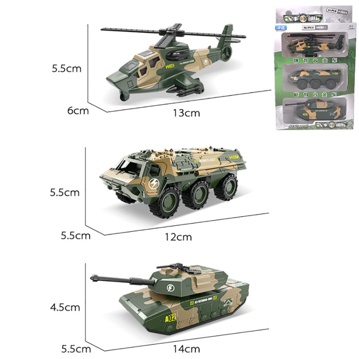 Modelli di Veicoli Militari in Lega di Veicoli pressofusi da 3 Pezzi, Giocattoli per Auto con Set da Gioco per elicotteri da Attacco con Carri Armati per Bambini Piccoli