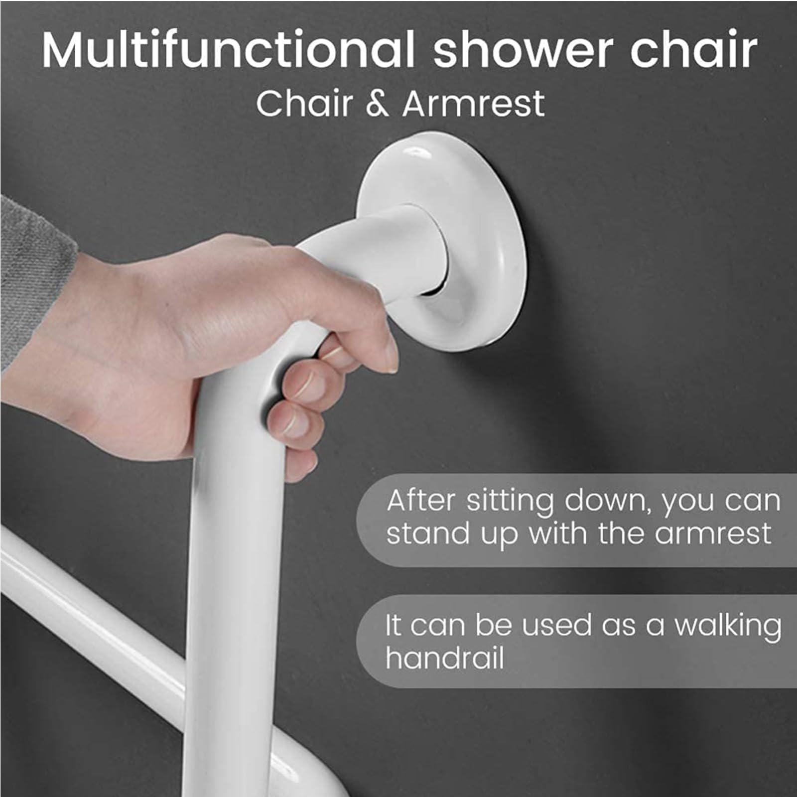 Silla Ducha Plegable para Montaje En Pared,Asiento Ducha Plegable Pared Montada con Reposabrazos,Silla Abatible Ducha Montado En La Pared,Silla Plegable Cuarto Baño para Discapacitado 150 Kg