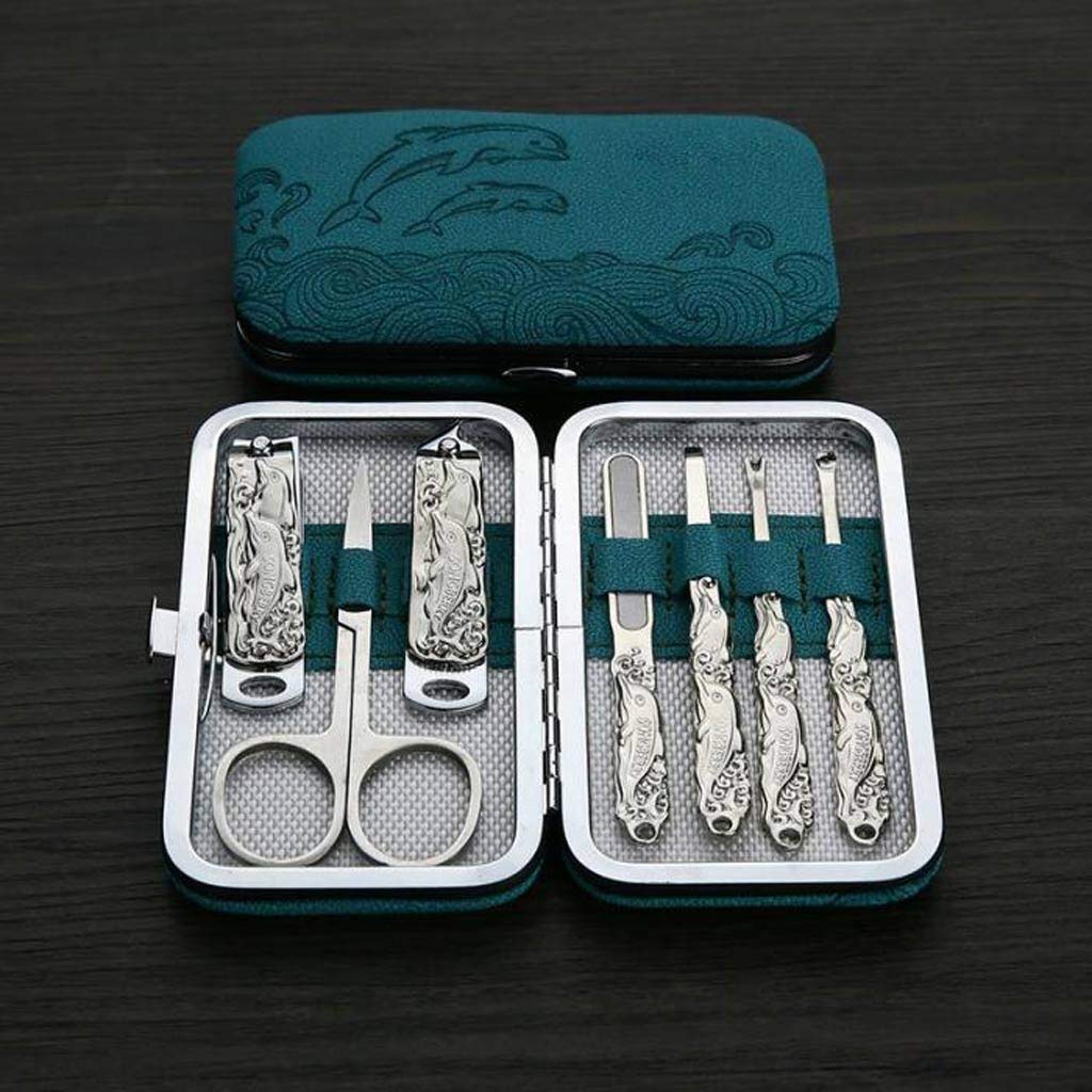 7pcs Manicure Pedicure Tools Stainless Steel Blue Dolphin Nail Clippers Grooming Kit