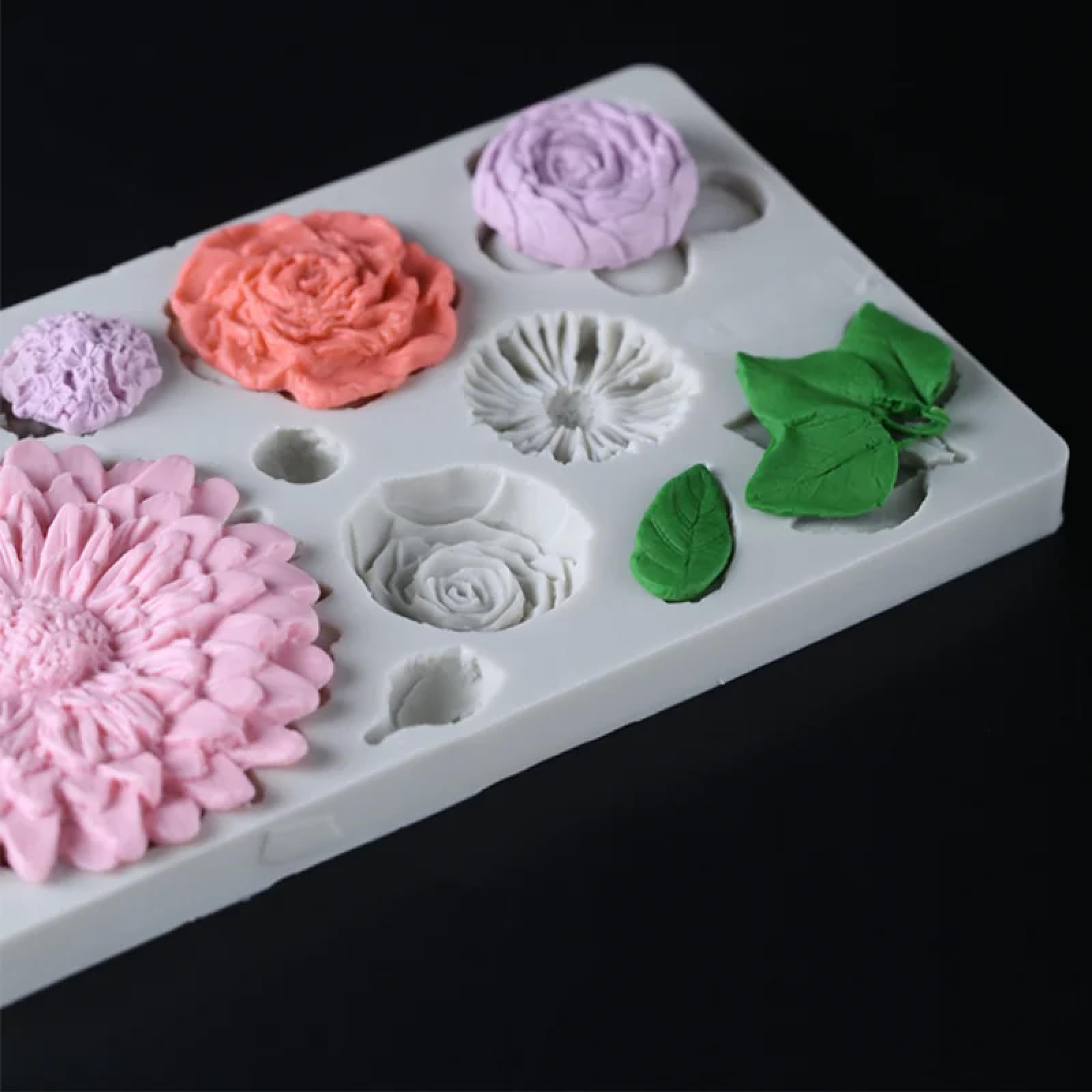 Molde de silicona para hacer fondant, 20,3 x 11,6 x 1,5 cm, molde de resina de silicona, hermoso crisantemo, flor de boda, decoración de pasteles, hojas, hornear, fondant, chocolate, caramelos