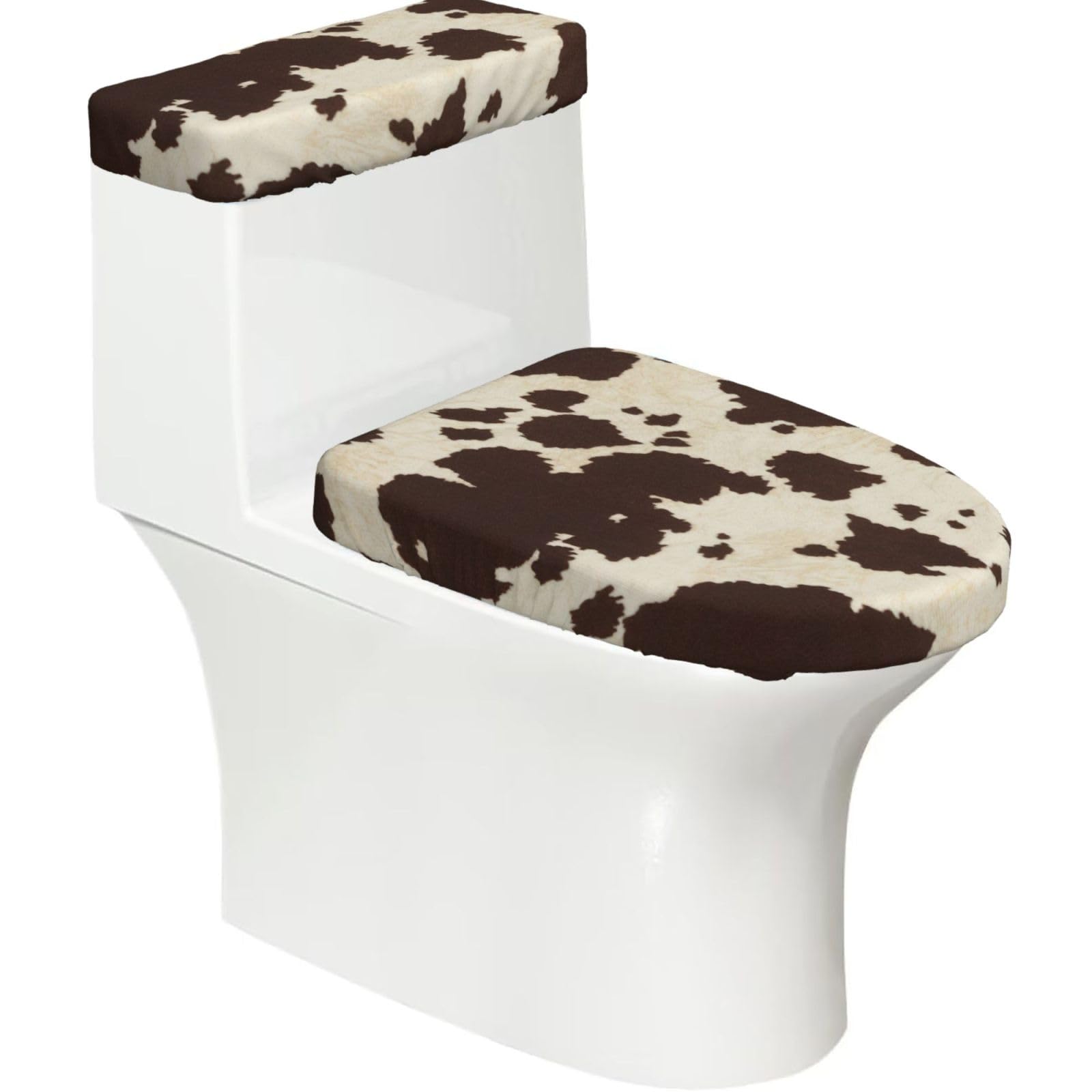 Cow Fur Print Print Bathroom Decor Toilet Lid Cover And Tank Covers, Restroom Accessories Fits Most Round