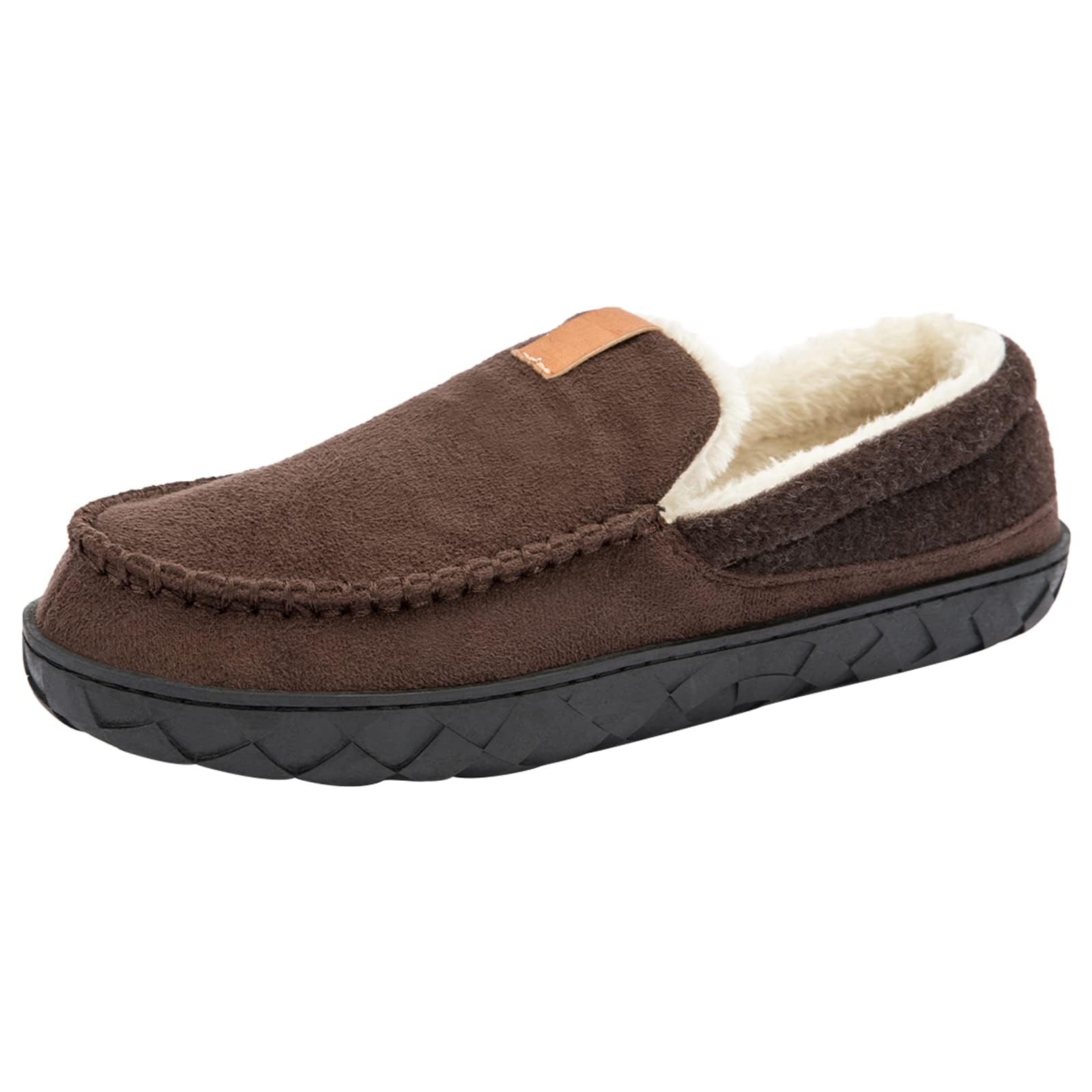 Josaywin Men's Cozy Moccasin Slippers with Memory Foam - Rubber Sole with Multi-Directional Grip Indoor/Outdoor House Shoes Size 7-16