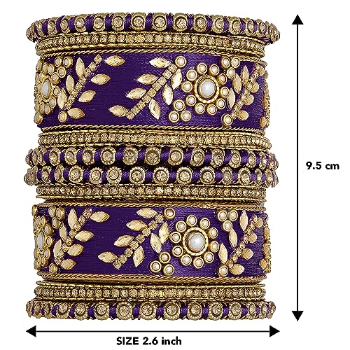 Image of Peora Silk Thread Kundan & Stone Studded Chuda Bangles Set Gift for Women