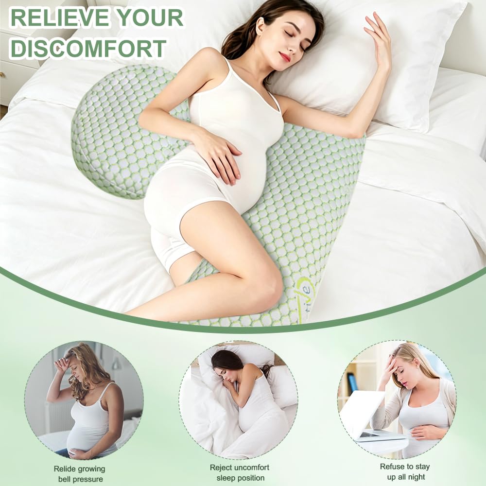 Schwangerschaftskissen Einstellbar, Schwangerschaftskissen zum Schlafen, Memory Foam Schwangerschaftskissens für Bauch, Rücken, Verstellbares und Tragbares Körperkissen für Seitenschläfer (Grün)