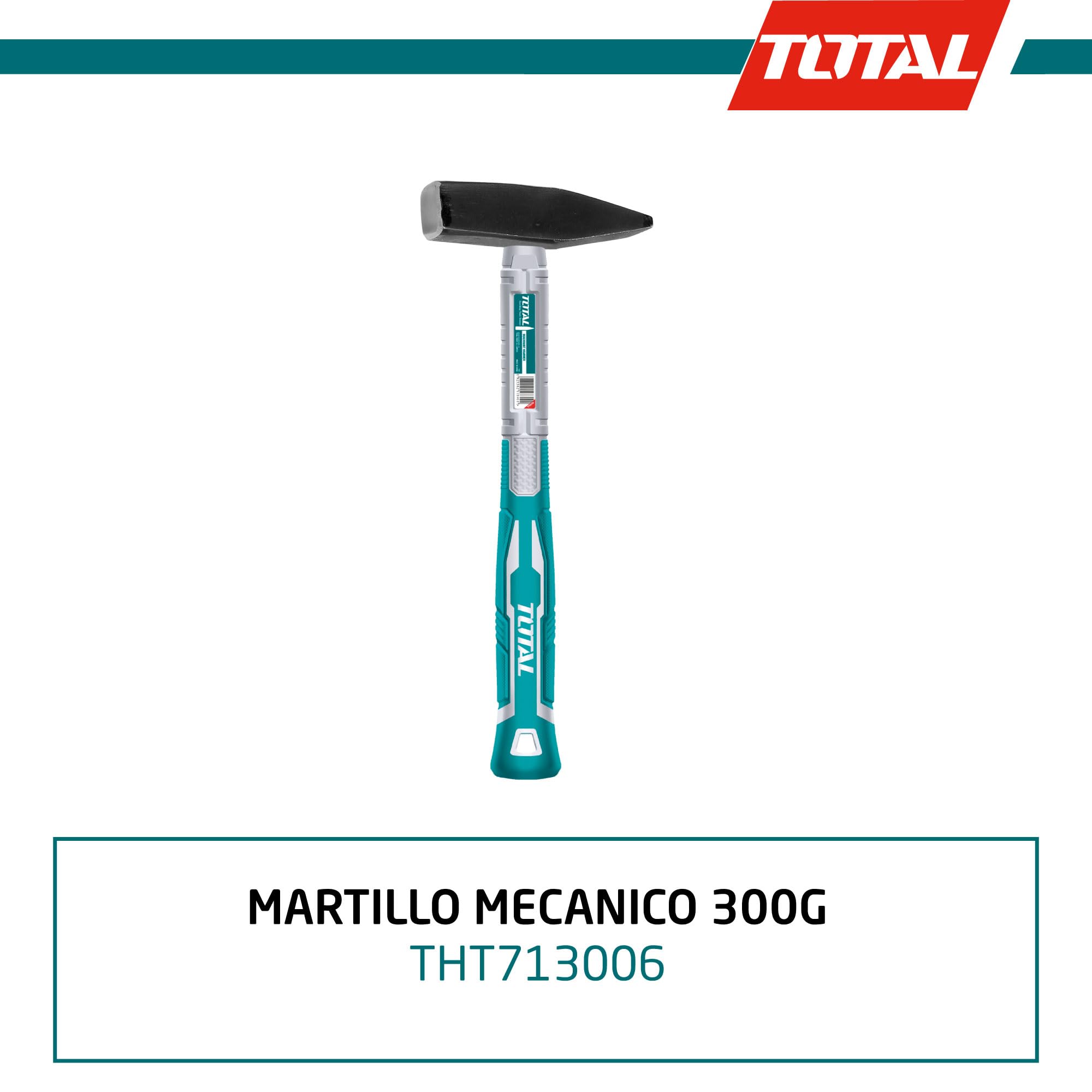 TOTAL Martello per Meccanico 300 g Testa in Acciaio Manico in Fibra di Vetro