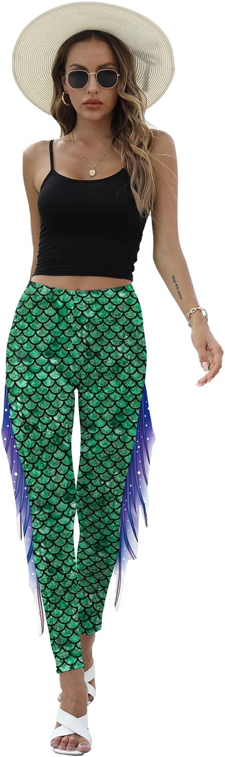 color cosplayer Mermaid Yoga Print Leggings for Women Plus Size Fish Scale High Waisted Pants Halloween Costume Tights - Image 2