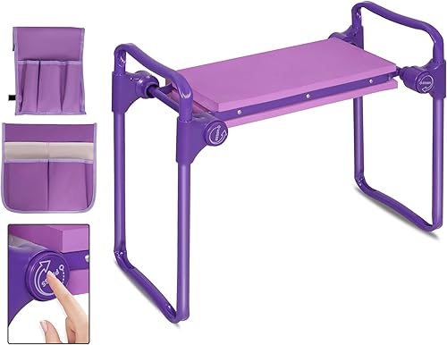 LUCKYERMORE Arrodillador y asiento de jardín, taburete de jardinería mejorado con 2 bolsas de herramientas, banco de jardín plegable con almohadilla