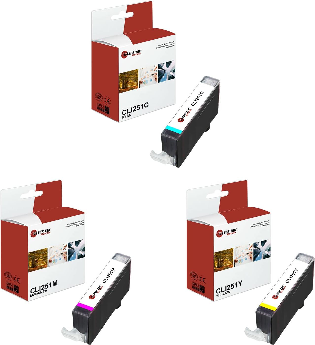 Laser Tek Services Compatible High Yield Ink Cartridge Replacement for Canon CLI-251 CLI251C CLI251M CLI251Y Works with Canon Pixma MG5420, MX922 MX722, IP7220 Printers (Cyan, Magenta, Yellow, 3 Pack)