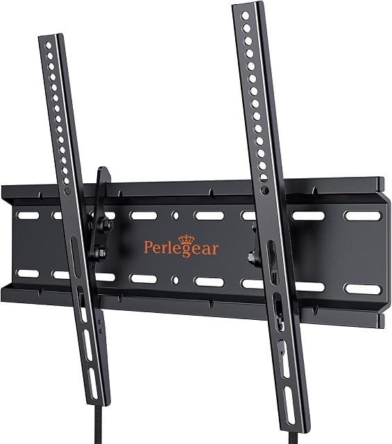 Perlegear TV Wall Bracket for Most 26-60 Inch TVs, Sturdy Tilt TV Bracket with VESA 75x75-400x400mm, 55 Inch Slim TV Wall Mount with Safe Pull Strings, Up to 52kg, Black
