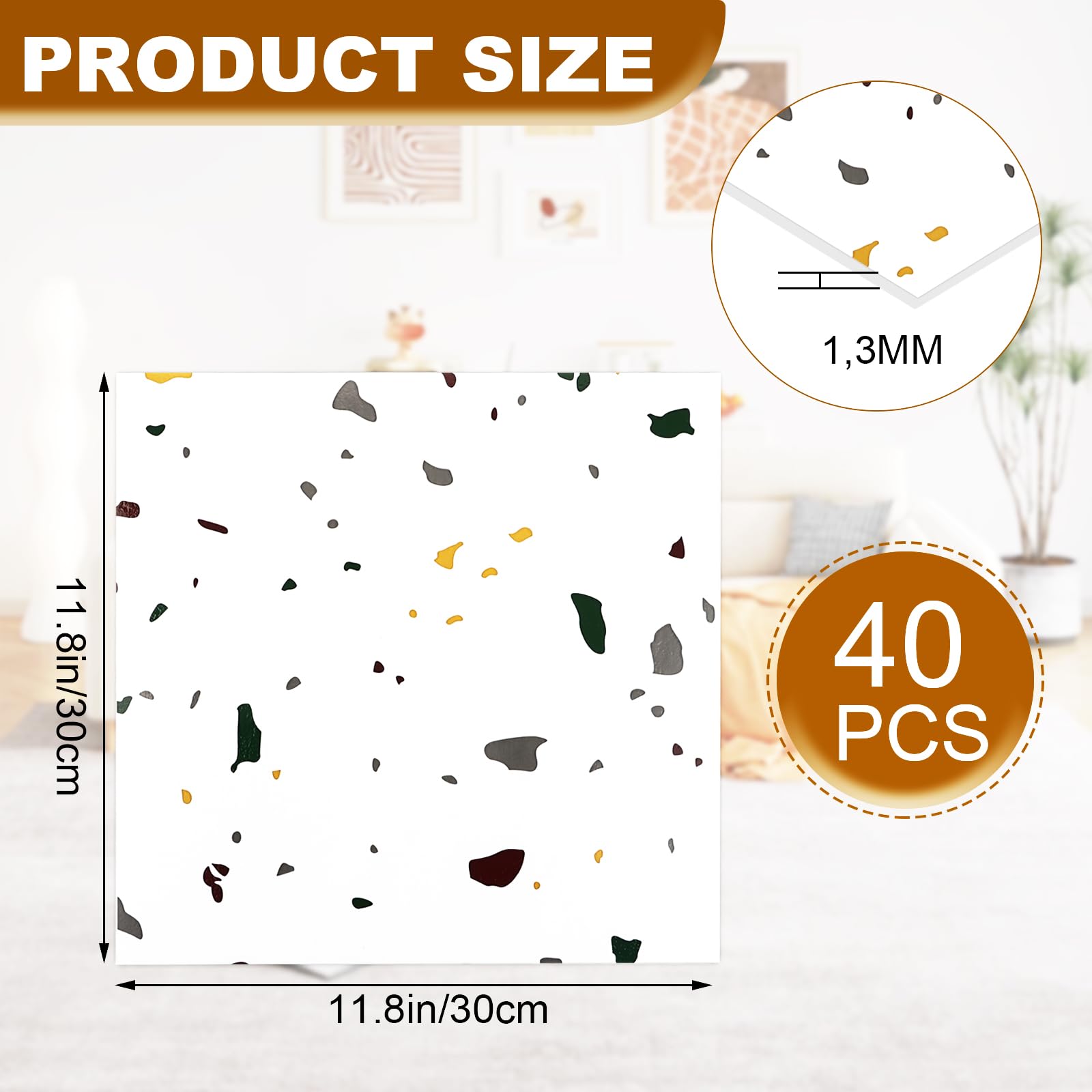 VIDETOL 40 stuks pvc-vloerbedekking, zelfklevend, 30 x 30 cm