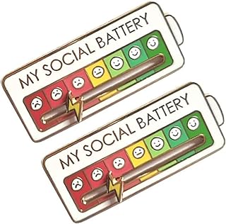 2 Pcs Interactive Mood Pins, Funny Social Mood Brooch Pin for 7 Days, My Social Battery Interactive Pin, Fashionable Accessories for Backpacks, Jackets, and Hats (White)