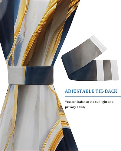 Miniatura 4 de Navy Blue Gold Black Out French Door Curtains For Door Window,Marble Modern Art Abstract Gradient Gray Rod Pocket Door Drapery Curtain Panel With