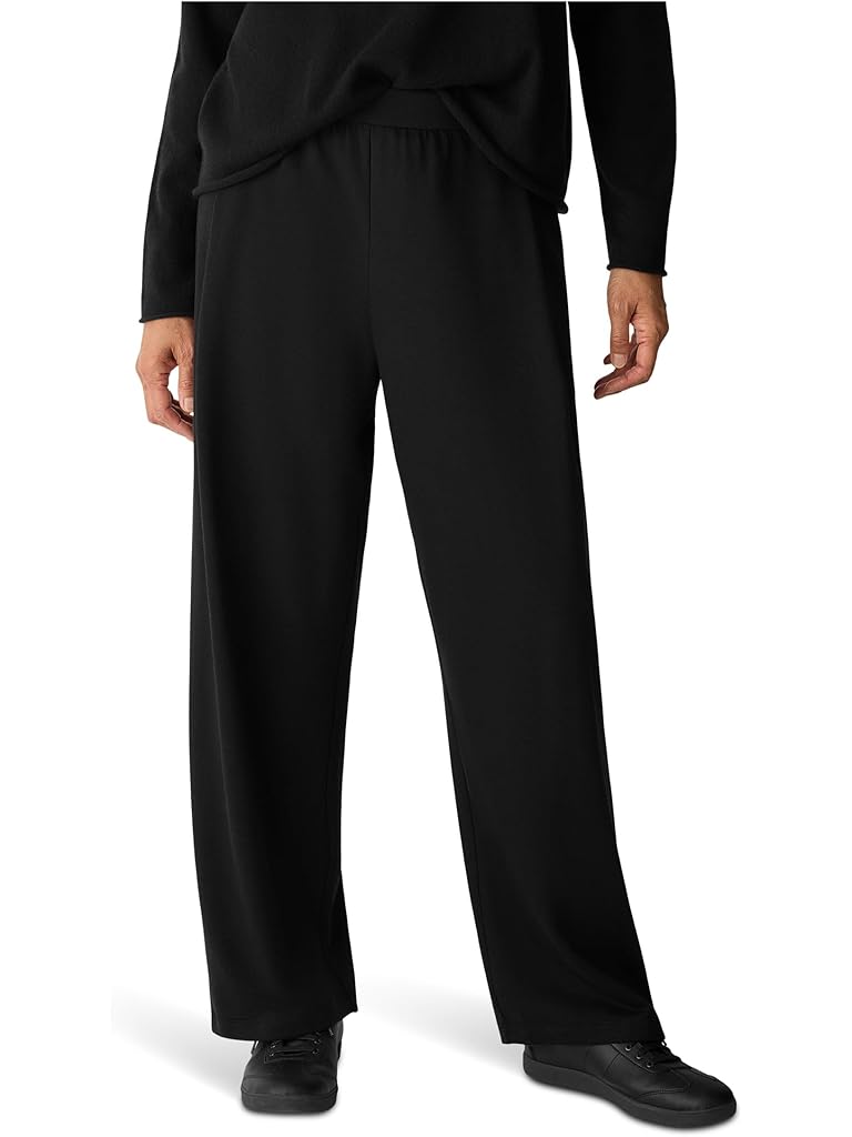 Black Eileen Fisher Cozy Brushed Terry Hug Straight Ankle Pleated Pant