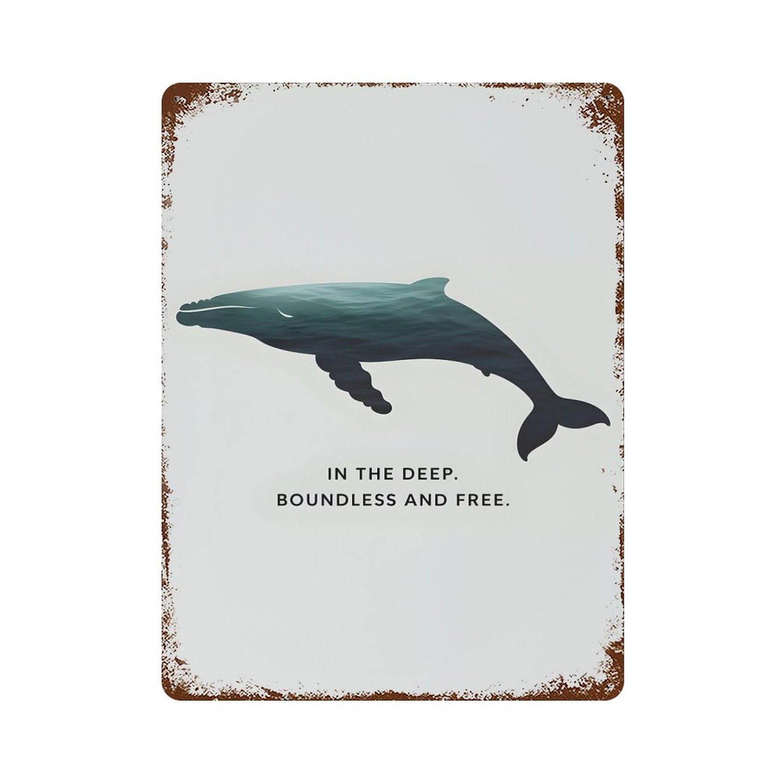 Whale Silhouette with Ocean Rusty Metal Tin Sign 15.7"x11.8", for Patio, Garden Room And Bar Decor, Old School Wall Decor