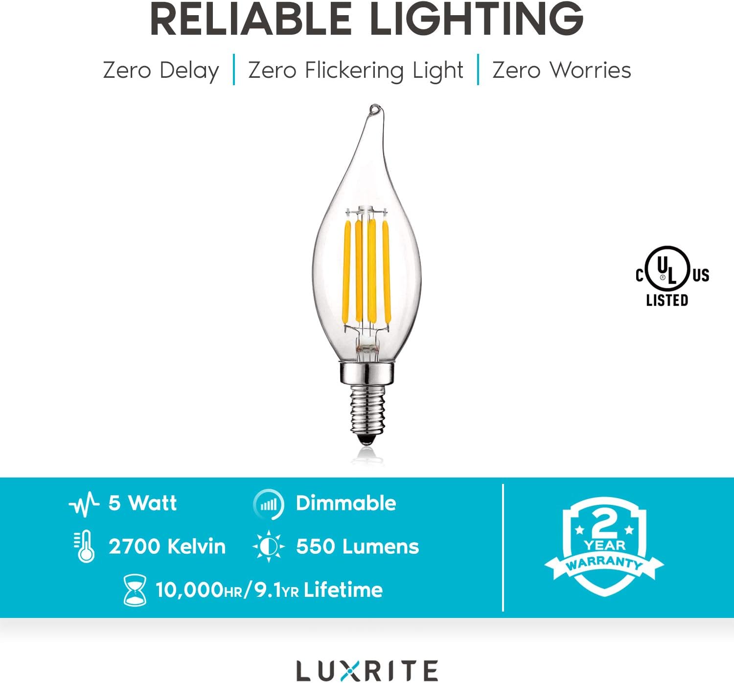 Prоmо 40% оƒƒ Luxrite Vintage Candelabra LED Bulb 60W Equivalent, 550 Lumens, 2700K Warm White, LED Chandelier Light Bulbs 5W, Dimmable, Flame Tip Clear Glass, Filament LED Candle Bulbs, E12 Base (16 Pack) Blасk Frіdау 🔥 Luxrite Vintage Candelabra LED Bulb 60W Equivalent, 550 Lumens, 2700K Warm White, LED Chandelier Light Bulbs 5W, Dimmable, Flame Tip Clear Glass, Filament LED Candle Bulbs, E12 Base (16 Pack)