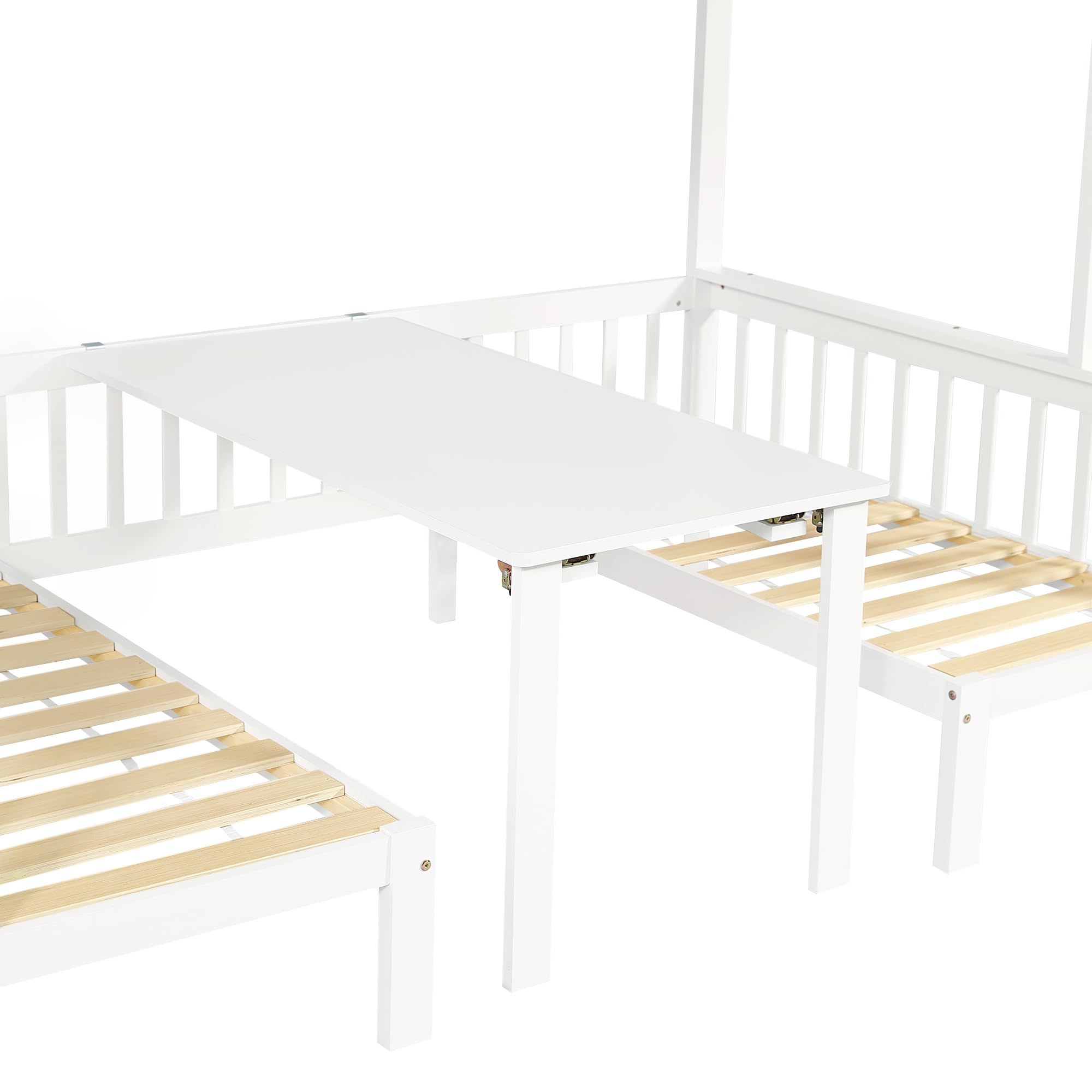 Azkoeesy Kinderbett Etagenbett mit Treppe und Stauraum, 90x200 + 120x200 cm, umbaubar in Sofa und Schreibtisch, Multifunktionales Hochbett für 2 Erwachsene und Jugendliche, Kiefernholz, weiß