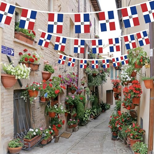 Image of AhfuLife 60 Pcs Dominican String Flags for Independence Day Decorations, Small Dominican Flag Bunting Banner - Double Sided for National Day Festival Party Decorations (5.5x8.3 Inch-66 Ft)