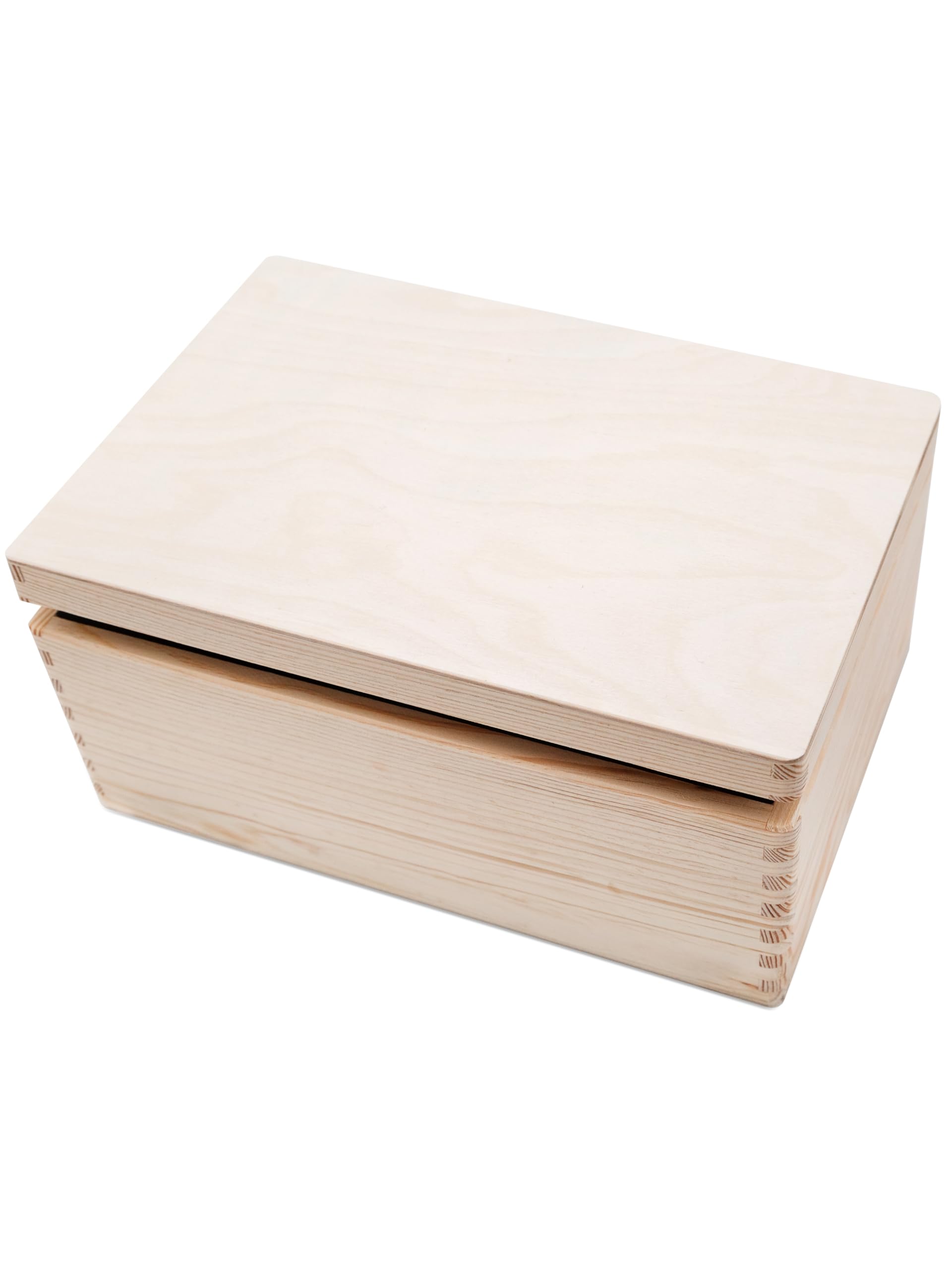 wunderwunsch Holzkiste mit Deckel - Große schöne Aufbewahrungsbox unlackiert, Geschenk-Box, Holz Allzweckkiste, Holzkiste für Ordnung, Erinnerungskiste zum Bemalen (blanko, S-Klappdeckel)