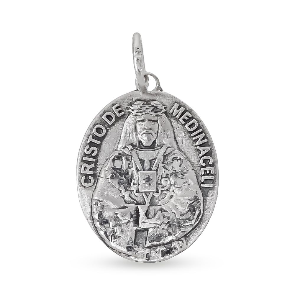 Cristo de Medinaceli Medalla Plata Ley 925m maciza de 17mm. ovalada detalles tallados y en relieve