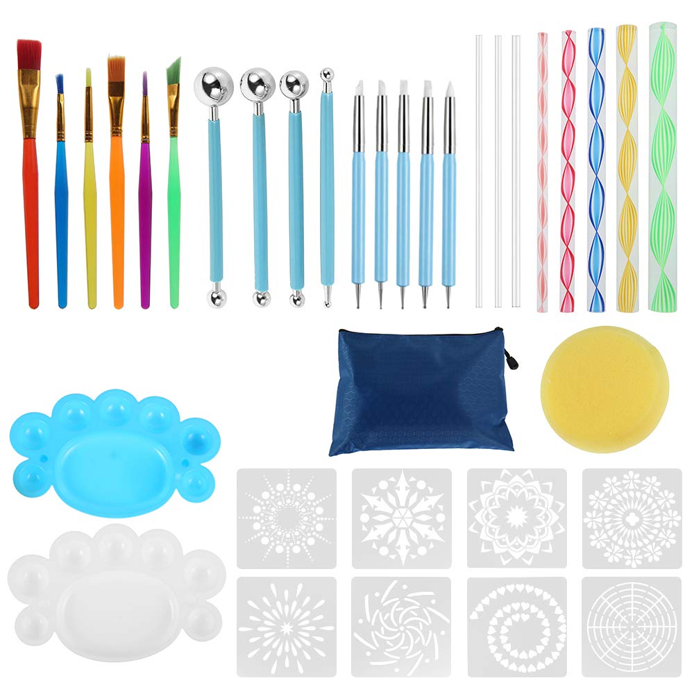 35 Pcs Mandala Dotting Tools, Mandala Painting Stencil Dot Mandala Kits Brushes Paint Tray for Painting Rocks Coloring Drawing and Drafting Art Supplies
