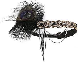 1920s Feather Flapper Headband Roaring 20s Great Gatsby Rhinestone Headpiece Hair Accessories for Women