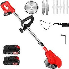 K Nakasaki Cortador de escova multiuso Cortadores de erva daninha comedor de erva daninha sem fio | 3 tipos de lâminas | Cortador de grama elétrico 24v | Jardim de gramado | Poda e