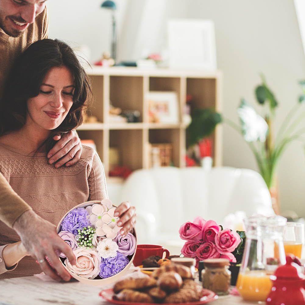 Handgefertigte Violette Seifenrosen im Geschenkkarton – Luxus Seifenblume mit Rosenduft, künstliche Rosenblüte als Badezusatz & Dekoration für Valentinstag, Muttertag, Jahrestag