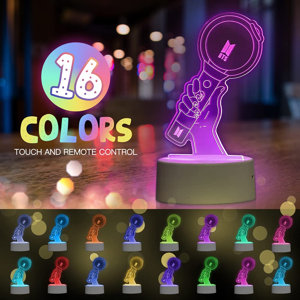 Kpop BTS Luce notturna 3D BTS lampada da comodino BTS Telecomando 16 Colori Cambiamento LED Illusion Lampada E Arte Deco Lampada per Ragazzo Ragazza Camera Decorare Regalo di compleanno Natale