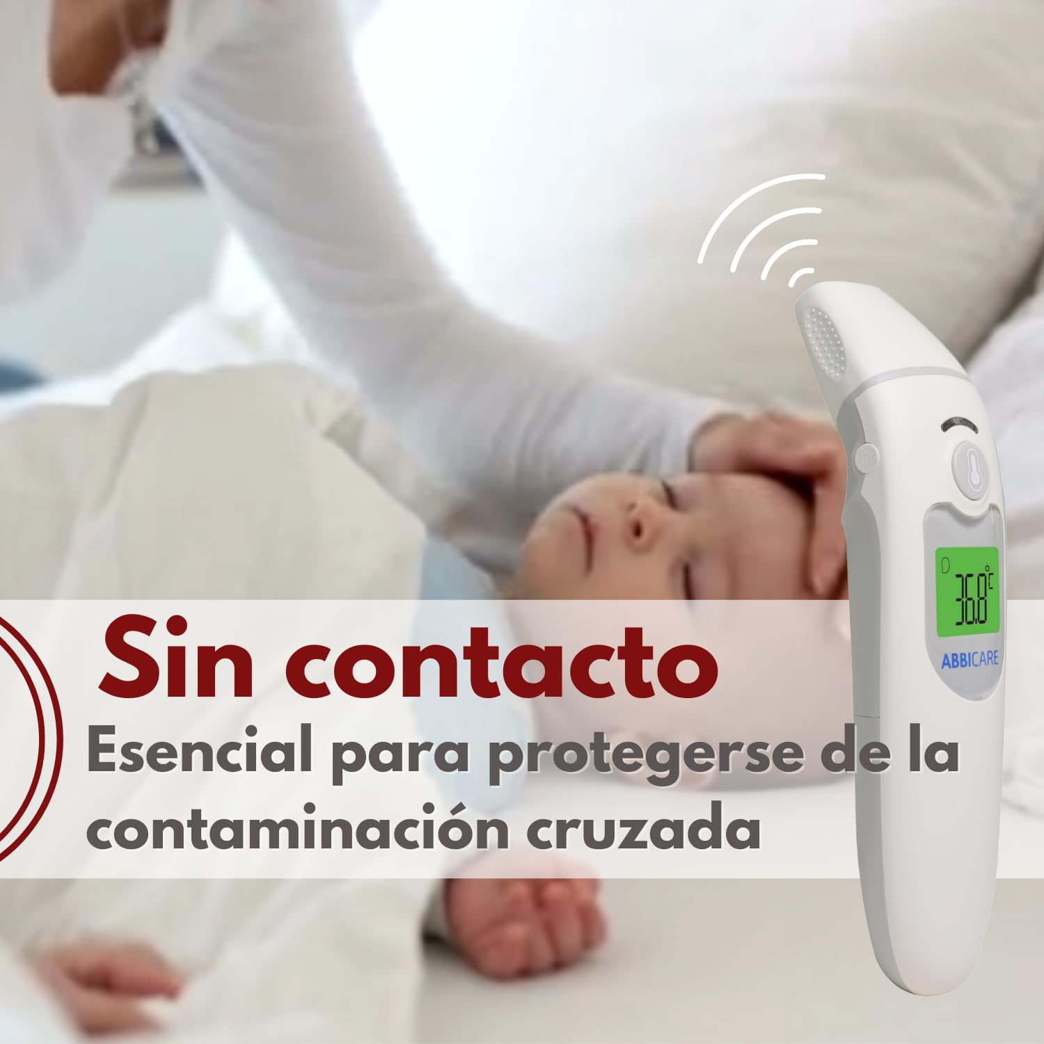 Termometro digital frontal y auricular ABBICARE™ con estuche | Modo especial bebé preciso y rápido en 1 segundo sin contacto multifuncional | termómetros médicos profesionales infrarrojos