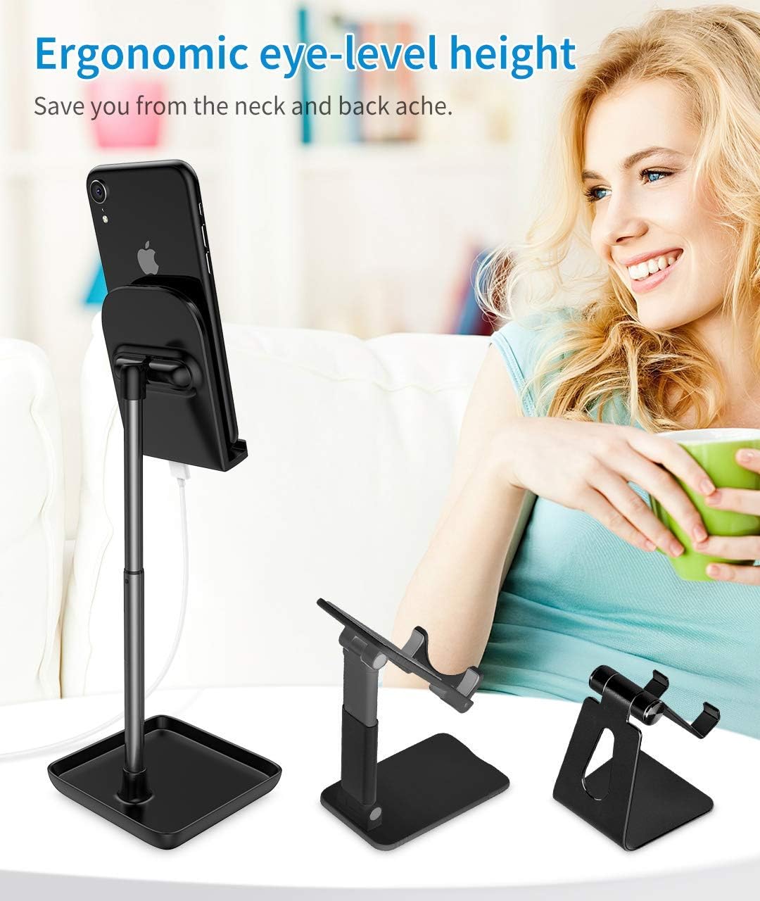 Cell Phone Stand, Height Angle Adjustable Phone Holder for Desk, DeepDream Case Friendly Phone Holder Stand Compatible with iPhone 13/12/11 Pro Max, Galaxy S10 S9 S8 S7 Note10, Tablet, 4-10.9in