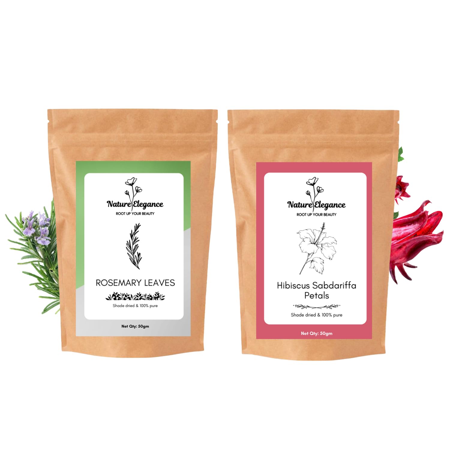 Nature Elegance Rosemary Leaves 50g & Hibiscus Sabdariffa Petals 50g Combo | For making Rosemary Water & Rosemary Hair Oil | Reduces scalp buildup | Hibiscus Roselle | Gudhal Ka Phool for Hair growth-image-22