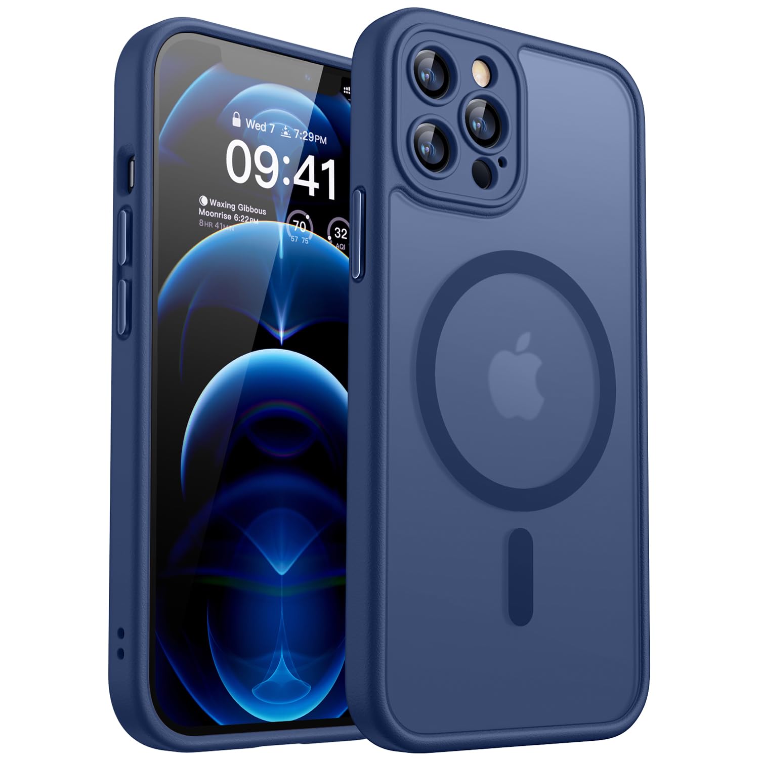 CANSHN Magnetic Shockproof for iPhone 12 Pro Max Case, Deep Blue | Full Camera Protection, Compatible with MagSafe, Translucent Matte, Military-Grade Protection, Scratch Resistant, Slim Fit iPhone 12 Pro Max (6.7 Inch, 3 Lens) Deep Blue