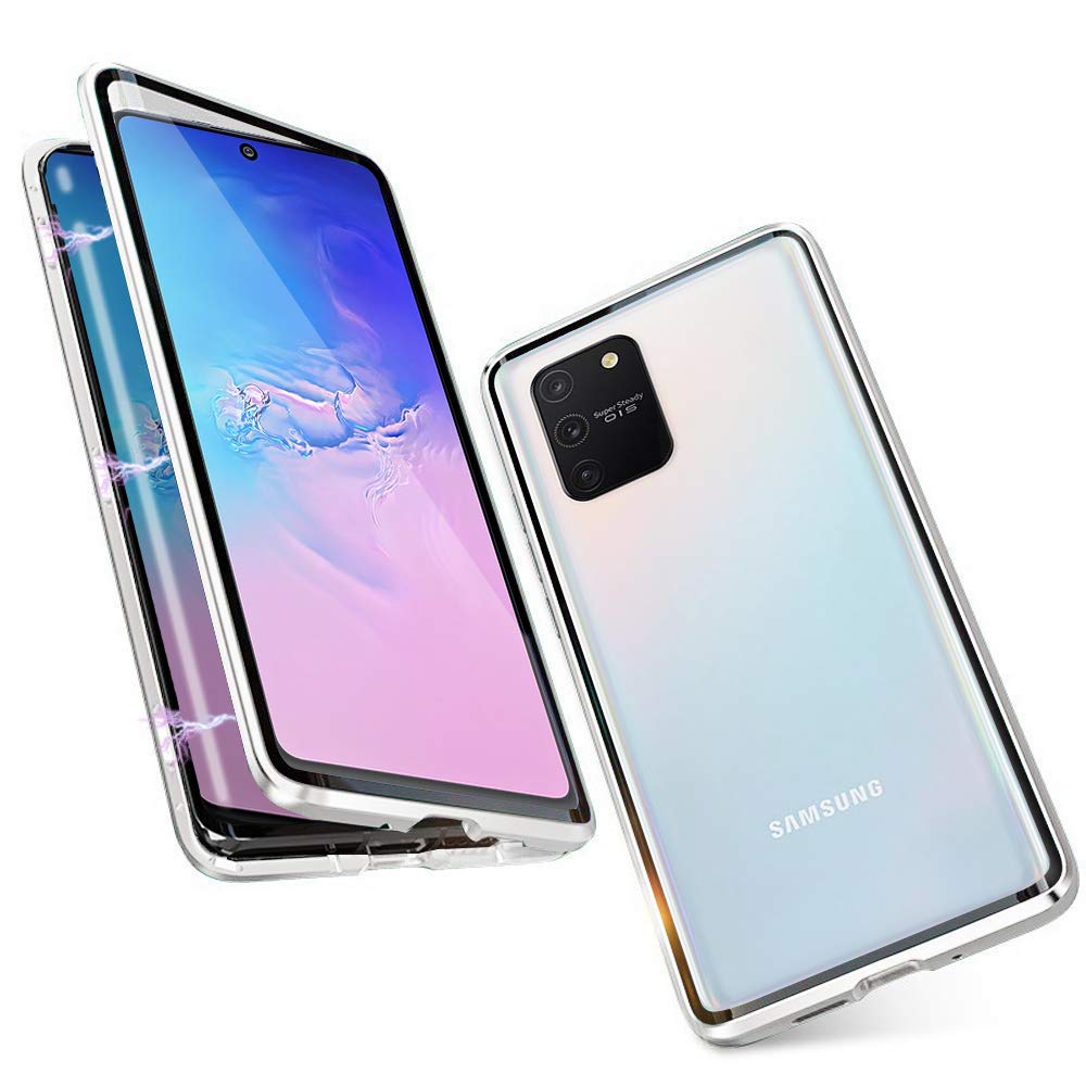 DoubTech Case for Samsung Galaxy S10 Lite/Galaxy A91 Magnetic Adsorption Cover 360 Degree Protection Aluminum Frame Tempered Glass Powerful Magnet Shockproof Metal Flip Cover