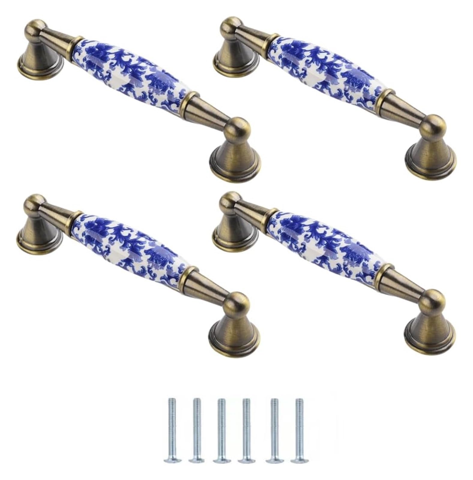 LQZAXSRDR Ceramic Cupboard Drawer Handle Knobs, Blue and White Porcelain Ceramic Knobs Pack of 4 Multiple Sizes Single Hole(115 * 20 * 26mm)